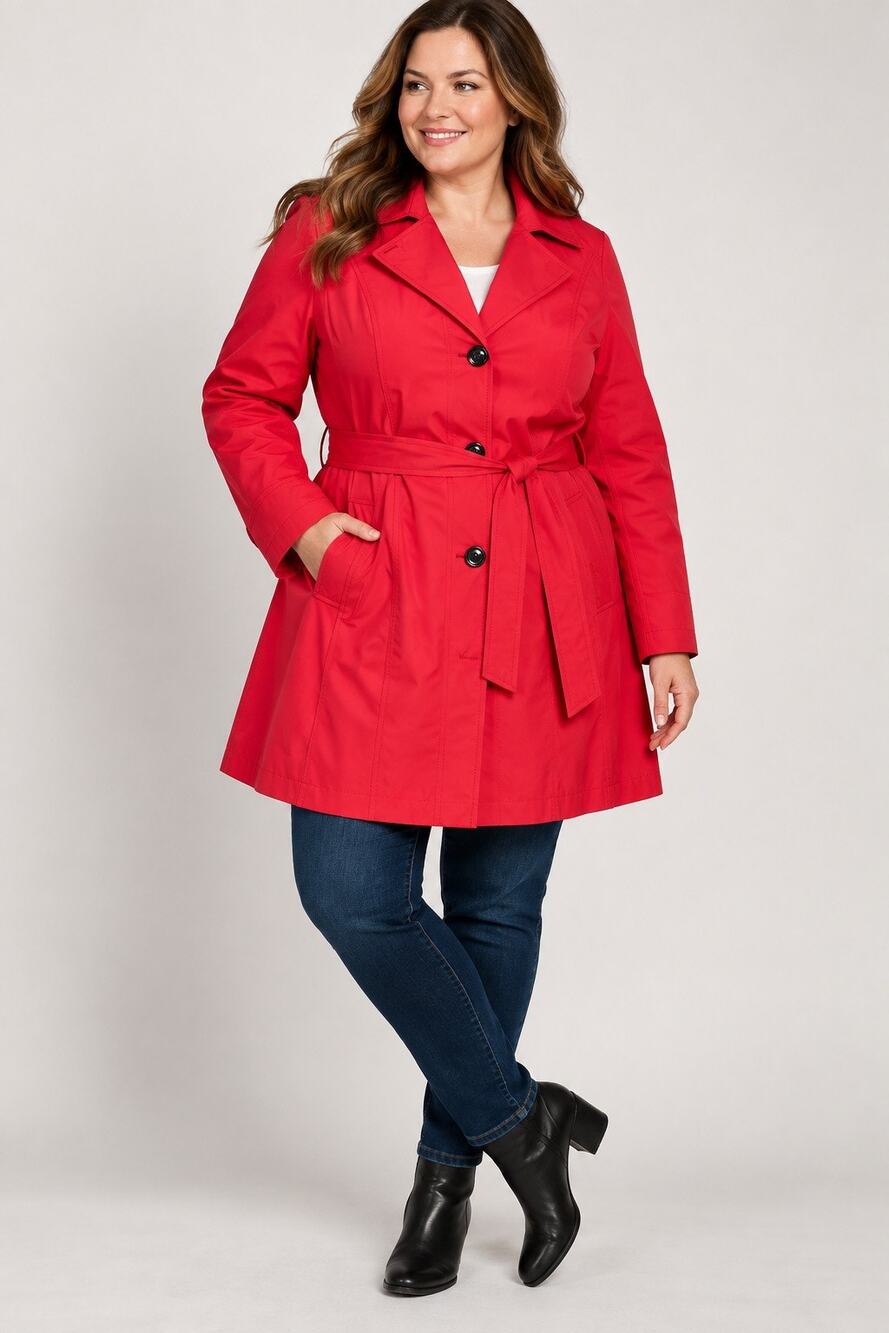 Lands' End Women's 1X Red Belted Trench Rain Coat NWT Plus Size 16W-18W